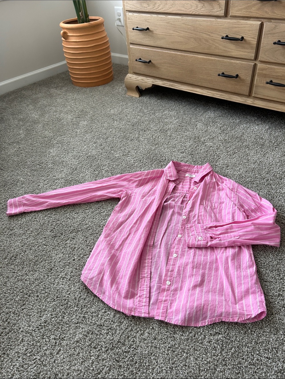Women’s Pink Striped Button-Down Shirt - Lightweight Long Sleeve